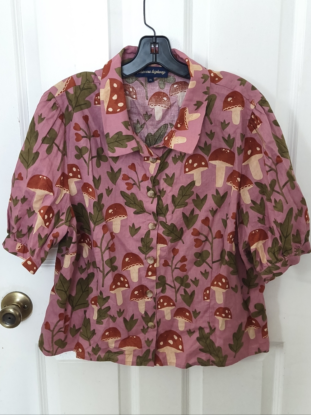 Princess Highway Linen Cotton Blend Mushroom Print Button-Up Top Size 20